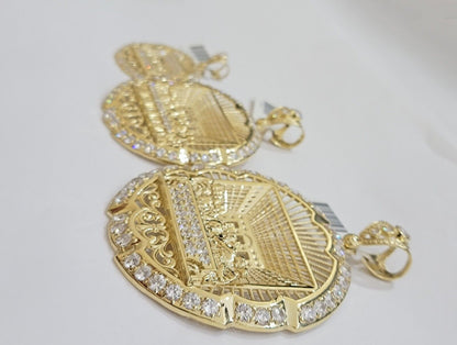 Real 10k Gold Charm Last Supper Pendant 10kt Yellow Gold With Stones Mens, Jesus - Reva Jeweler