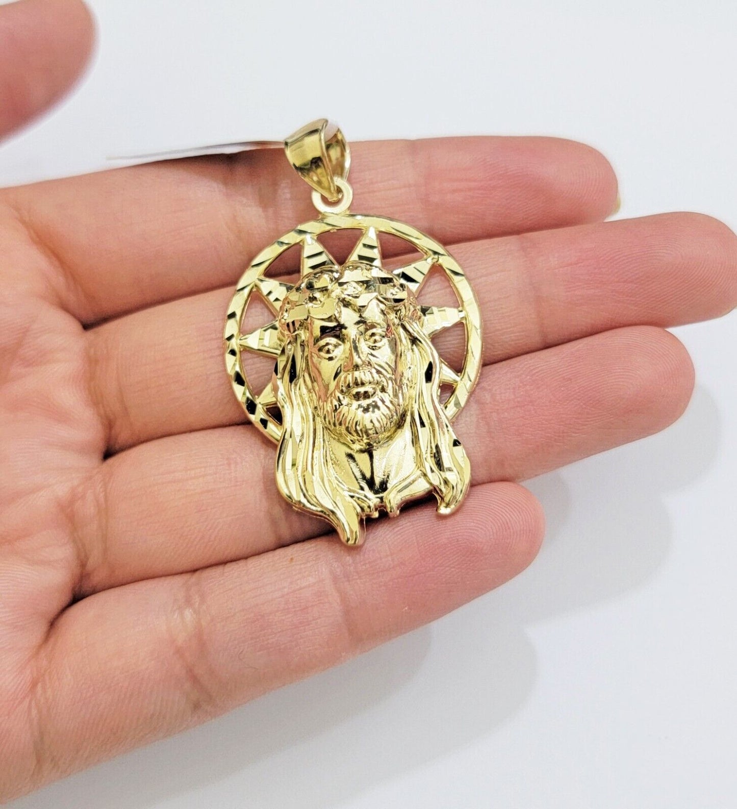 Real 10k Gold Charm Pendant Jesus Head 10kt Yellow Gold Genuine for Men's - Reva Jeweler