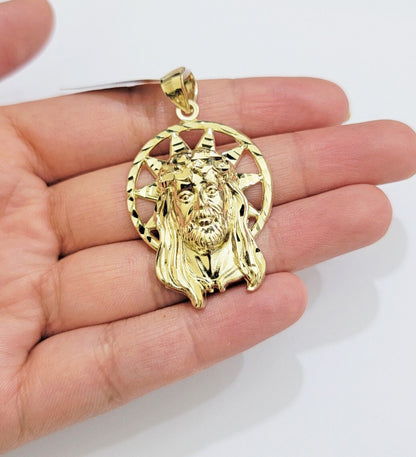 Real 10k Gold Charm Pendant Jesus Head 10kt Yellow Gold Genuine for Men's - Reva Jeweler