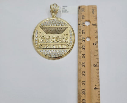 Real 10k Gold Charm Pendant Last Supper 2.5 Inch 10kt Yellow Gold For Mens Chain - Reva Jeweler
