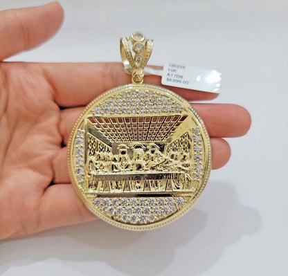 Real 10k Gold Charm Pendant Last Supper Circle Charm 10kt Yellow Gold - GoldenlinQ