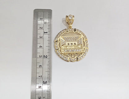 Real 10k Gold Circle Charm Last Supper Pendant 10kt Yellow Gold for Chain Men - GoldenlinQ