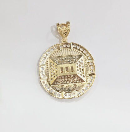 Real 10k Gold Circle Charm Last Supper Pendant 10kt Yellow Gold for Chain Men - GoldenlinQ