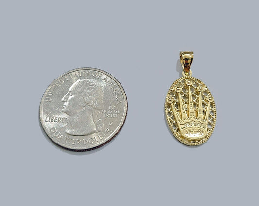 Real 10k Gold Circular Crown Charm Pendant 10kt Yellow Gold Unisex - GoldenlinQ