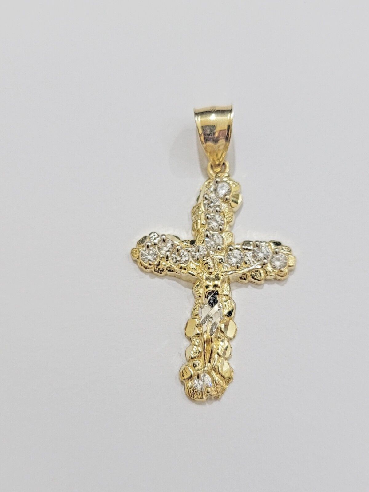 Real 10k Gold Cross Charm pendant & Franco Chain Necklace 2.5mm 18" Men Women - Reva Jeweler