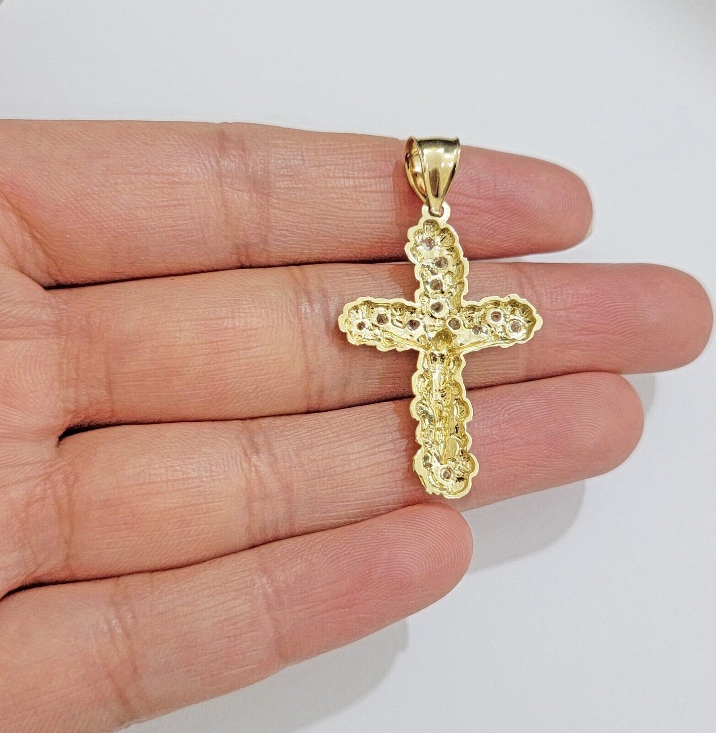 Real 10k Gold Cross Charm pendant & Franco Chain Necklace 2.5mm 20" Men Women - Reva Jeweler