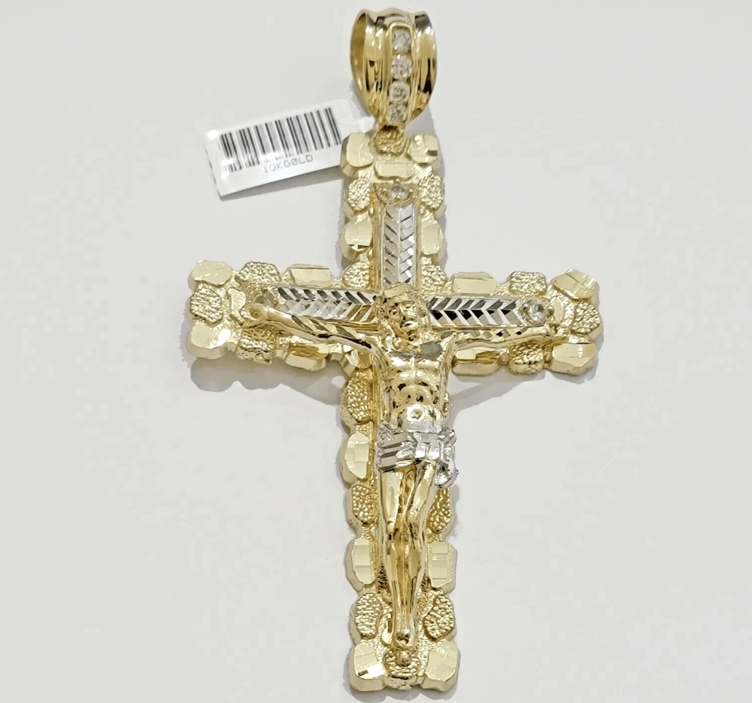 Real 10k Gold Cross Charm Pendant Jesus Crucifix 3.5'' Inch Men 10KT Yellow Gold - Reva Jeweler