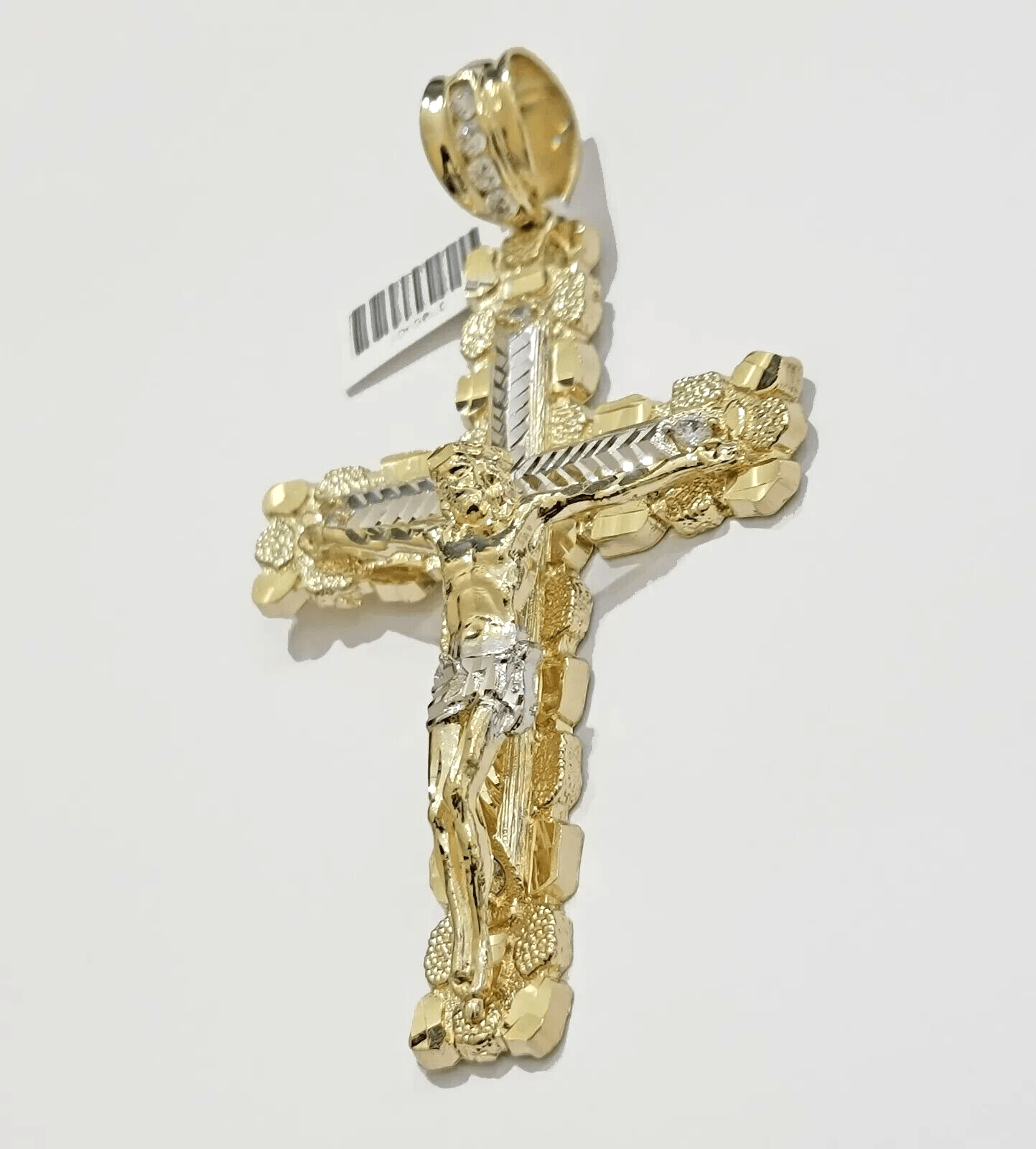 Real 10k Gold Cross Charm Pendant Jesus Crucifix 3.5'' Inch Men 10KT Yellow Gold - Reva Jeweler