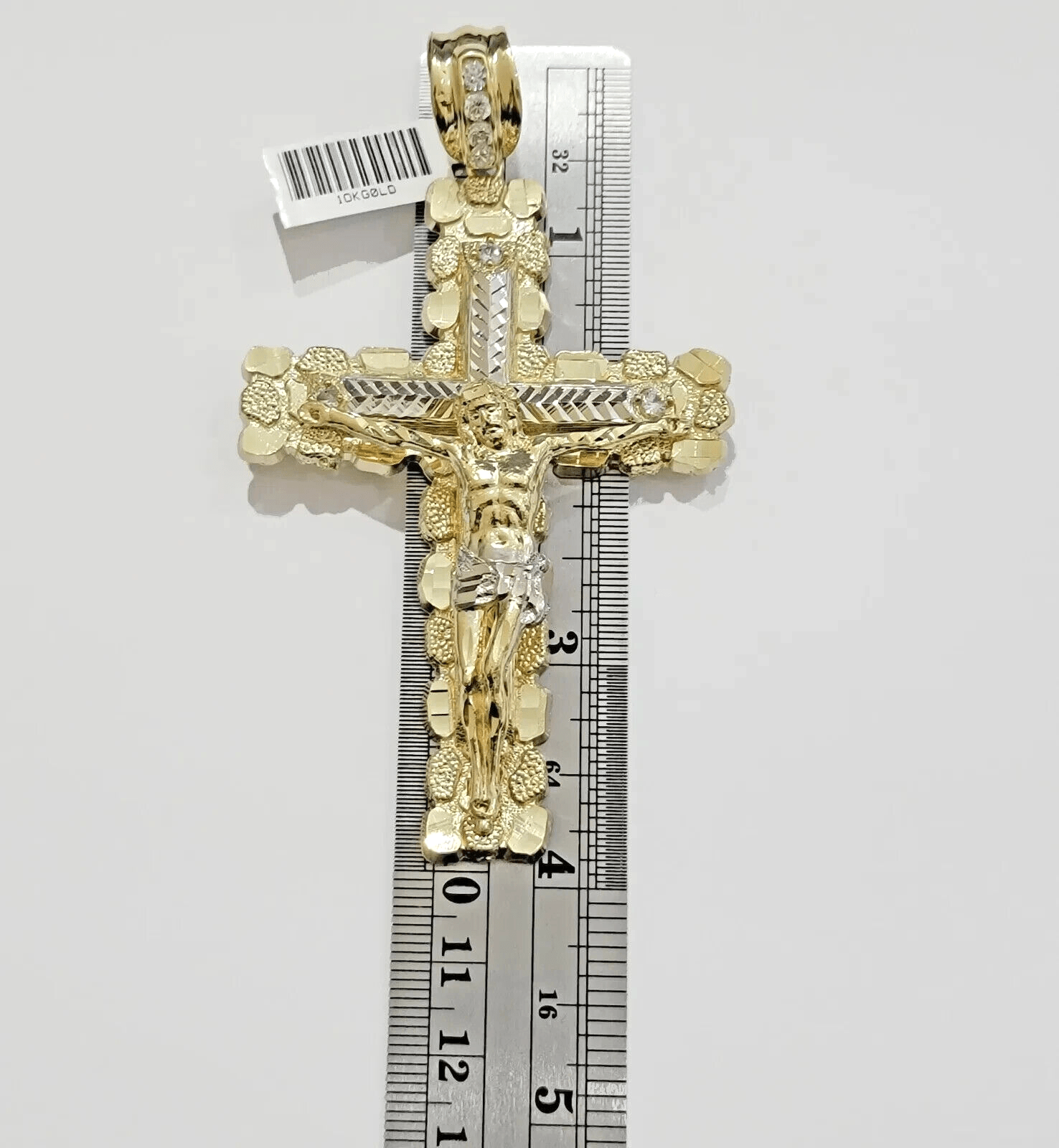 Real 10k Gold Cross Charm Pendant Jesus Crucifix 3.5'' Inch Men 10KT Yellow Gold - Reva Jeweler