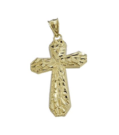 Real 10k Gold Cross Charm pendant Nugget Plain 2 Inch 10Kt Yellow Gold FOR SALE - Reva Jeweler