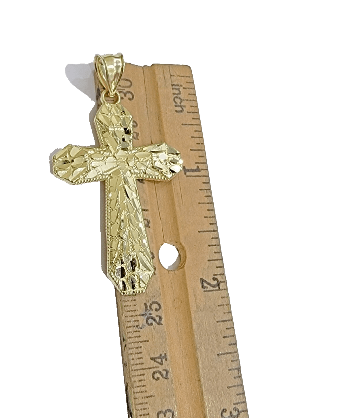 Real 10k Gold Cross Charm pendant Nugget Plain 2 Inch 10Kt Yellow Gold FOR SALE - Reva Jeweler