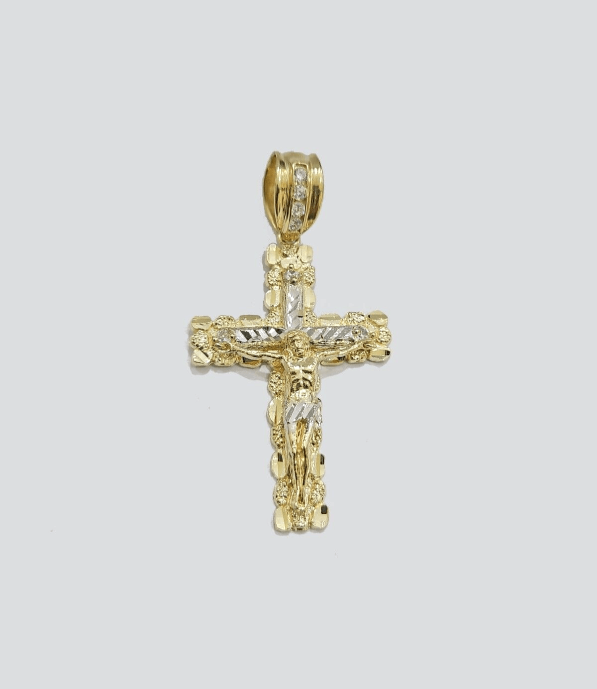 Real 10k Gold Cross Pendant Necklace 22 Inch SET Chain 5mm Miami Cuban Link 10KT - Reva Jeweler