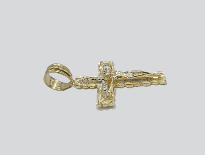 Real 10k Gold Cross Pendant Necklace 26 Inch SET Chain 5mm Miami Cuban Link 10KT - Reva Jeweler