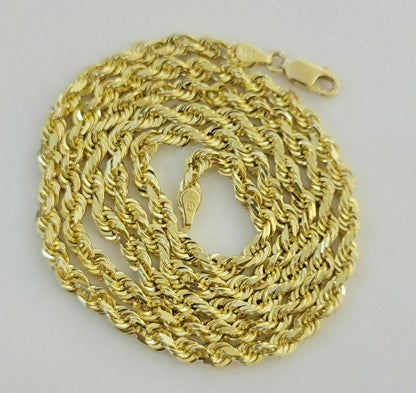 Real 10k Gold Cross & Solid Rope Chain 4mm Necklace Charm & Pendant Set 16" - 28" - Reva Jeweler