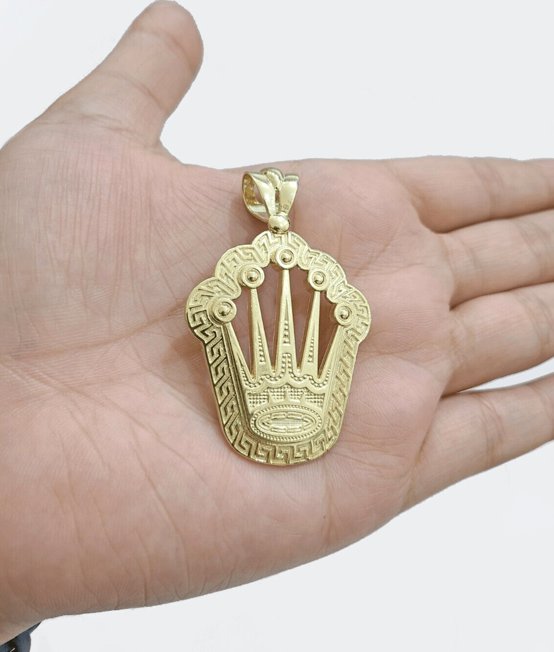 Real 10k Gold Crown Charm Pendant 10kt Yellow Gold 2 Inches For Chain & Necklace - Reva Jeweler