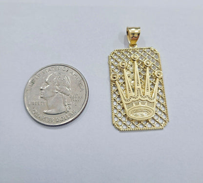 Real 10k Gold Crown Charm Pendant 10kt Yellow Gold Men - GoldenlinQ