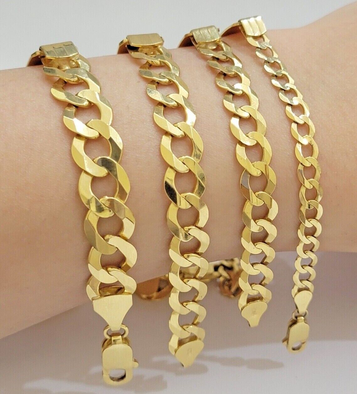 Real 10k Gold Cuban Curb Link ID Bracelet 5mm - 10mm 8 - 8.5" Inches 10kt Name Plate - Reva Jeweler