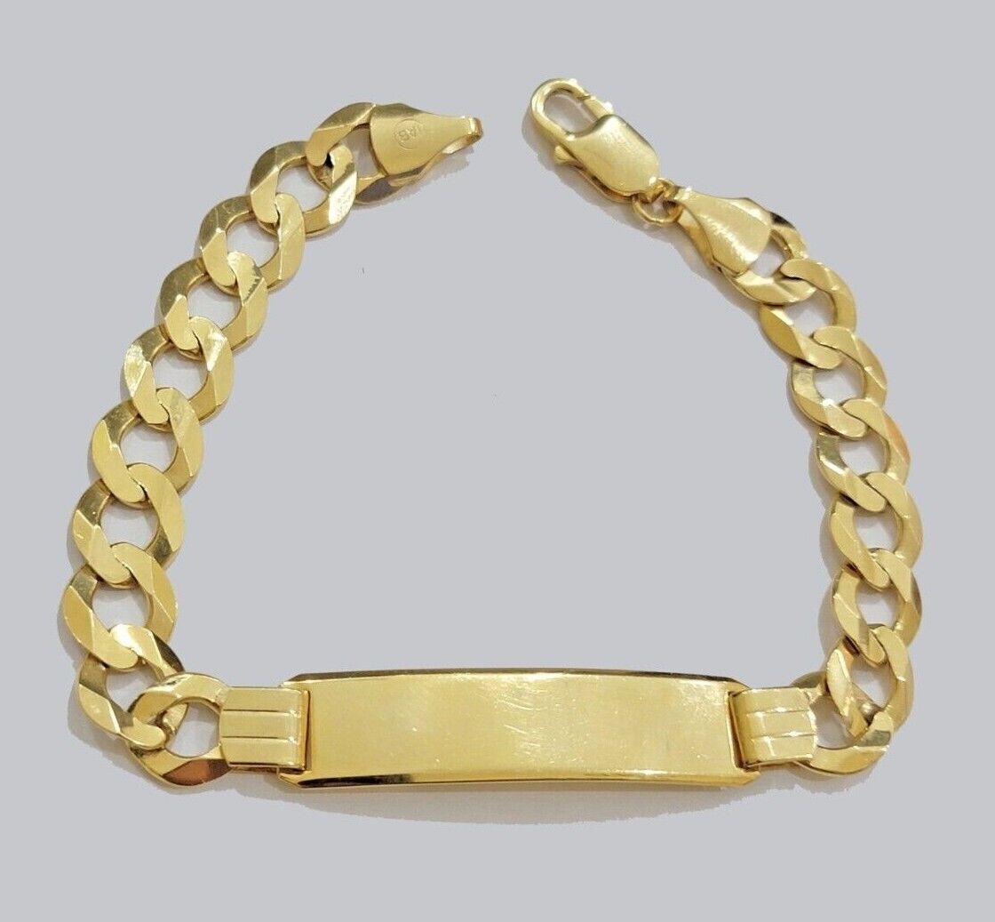 Real 10k Gold Cuban Curb Link ID Bracelet 5mm - 10mm 8 - 8.5" Inches 10kt Name Plate - Reva Jeweler