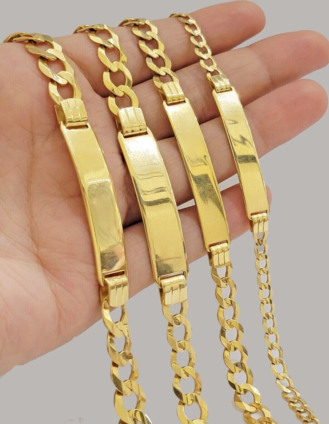 Real 10k Gold Cuban Curb Link ID Bracelet 5mm - 10mm 8 - 8.5" Inches 10kt Name Plate - Reva Jeweler
