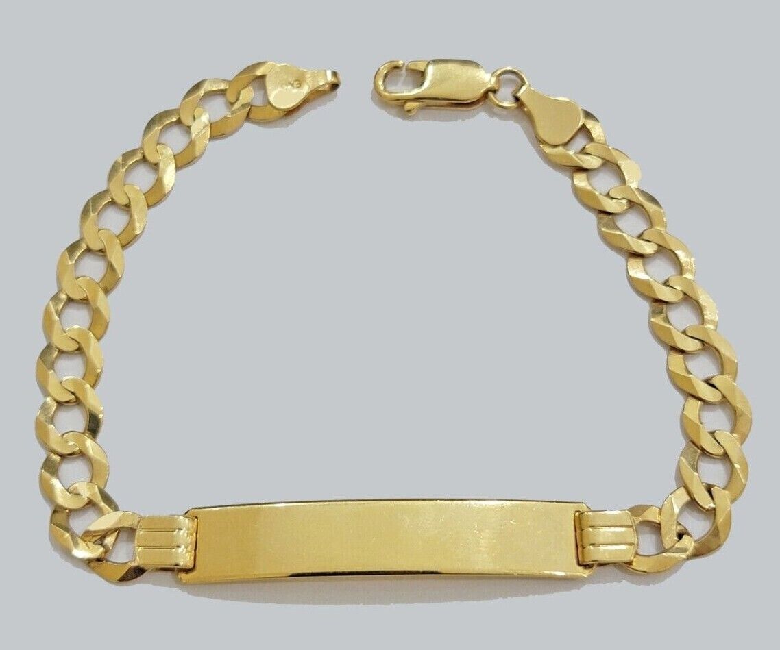 Real 10k Gold Cuban Curb Link ID Bracelet 5mm - 10mm 8 - 8.5" Inches 10kt Name Plate - Reva Jeweler