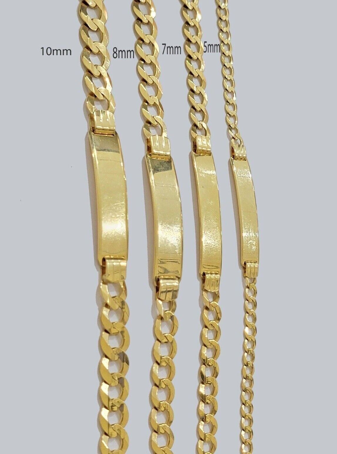 Real 10k Gold Cuban Curb Link ID Bracelet 5mm - 10mm 8 - 8.5" Inches 10kt Name Plate - Reva Jeweler