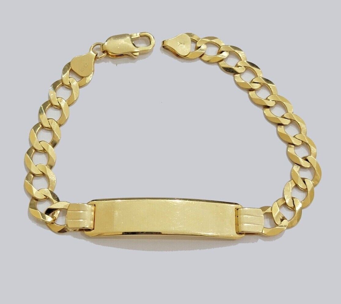 Real 10k Gold Cuban Curb Link ID Bracelet 5mm - 10mm 8 - 8.5" Inches 10kt Name Plate - Reva Jeweler