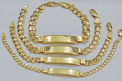 Real 10k Gold Cuban Curb Link ID Bracelet 5mm - 10mm 8 - 8.5" Inches 10kt Name Plate - Reva Jeweler