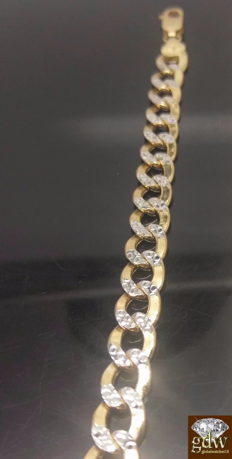REAL 10k Gold Cuban Link Bracelet Diamond Cuts 9Inch Men Women - Reva Jeweler