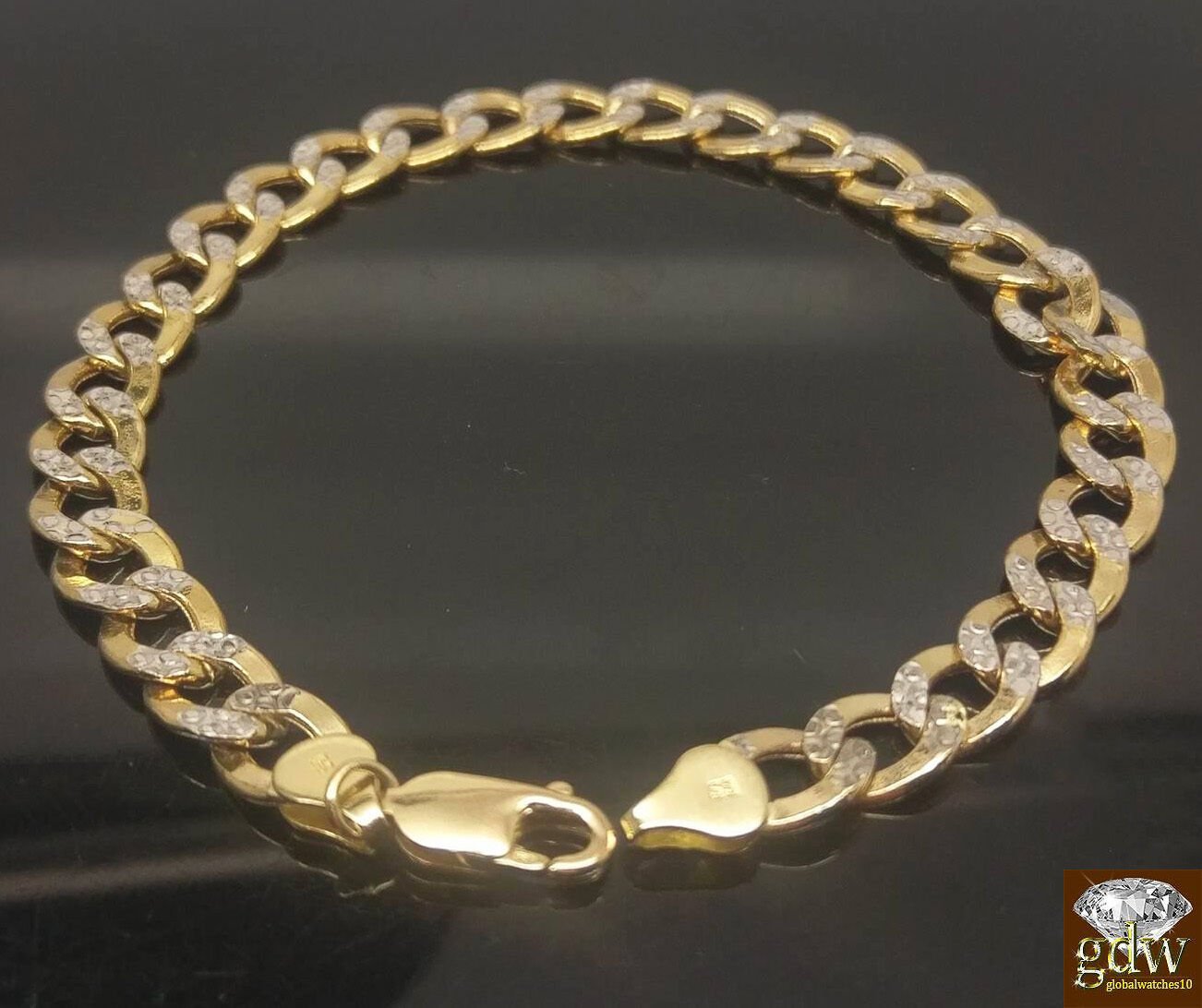 REAL 10k Gold Cuban Link Bracelet Diamond Cuts 9Inch Men Women - Reva Jeweler
