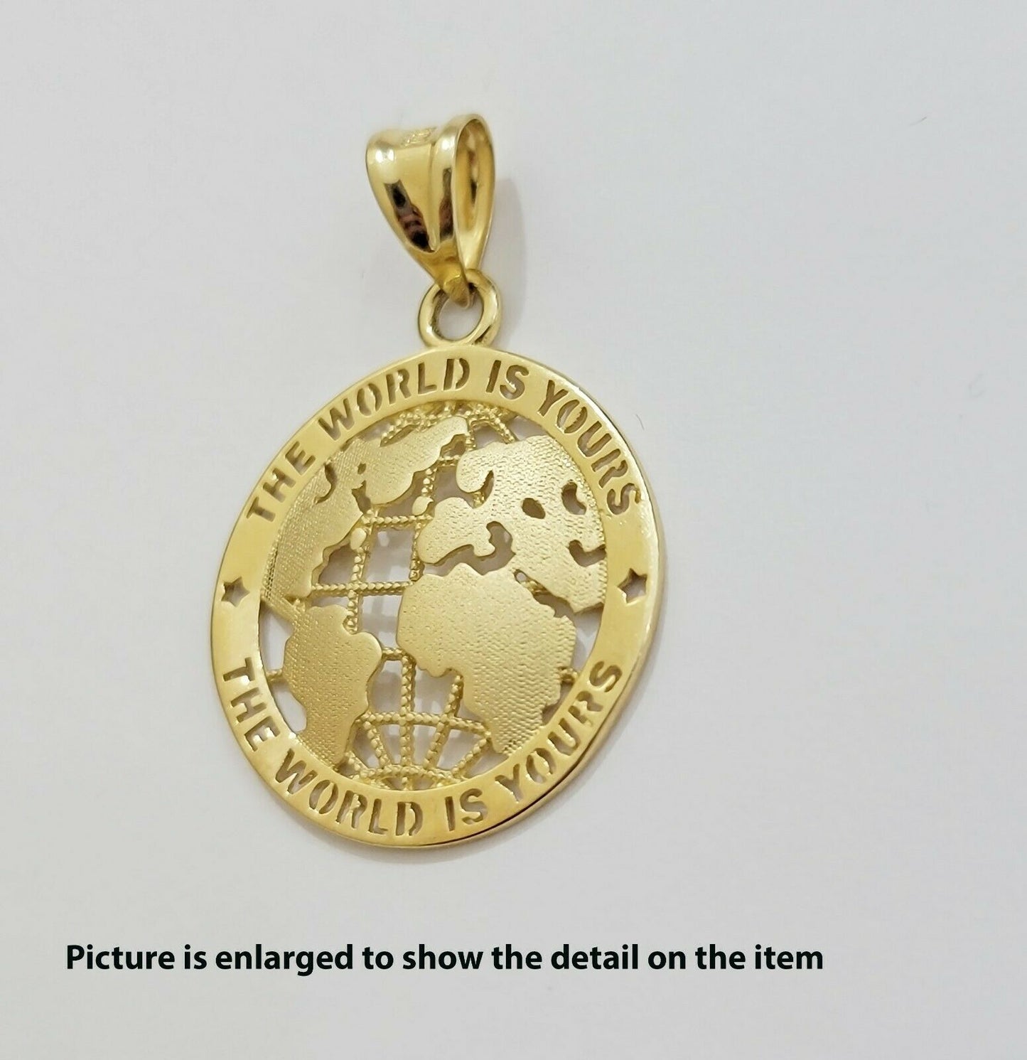 Real 10k Gold Cuban Link Chain Pendant Set 20" 3.5 mm Necklace World Map Charm - Reva Jeweler