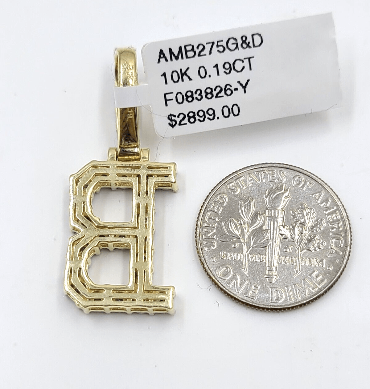 Real 10k Gold & Diamond Letter "B" Initial Alphabet Charm/Pendant 1.25". - Reva Jeweler