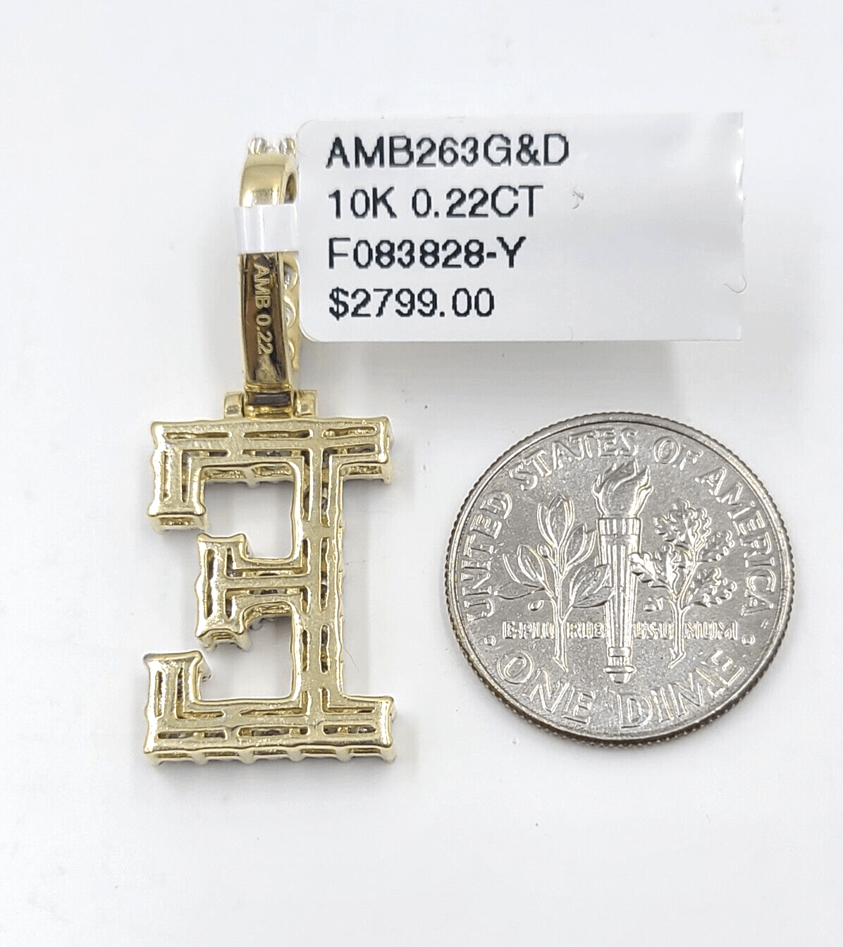 Real 10k Gold & Diamond Letter "E" Initial Alphabet Charm/Pendant 1.25". - Reva Jeweler