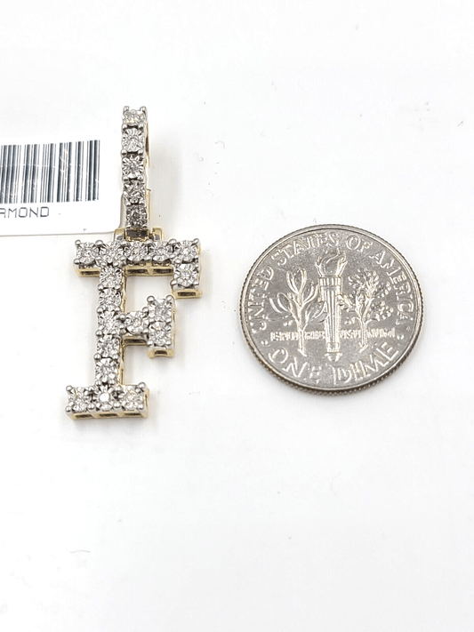 Real 10k Gold & Diamond Letter "F" Initial Alphabet Charm/Pendant 1.25". - Reva Jeweler