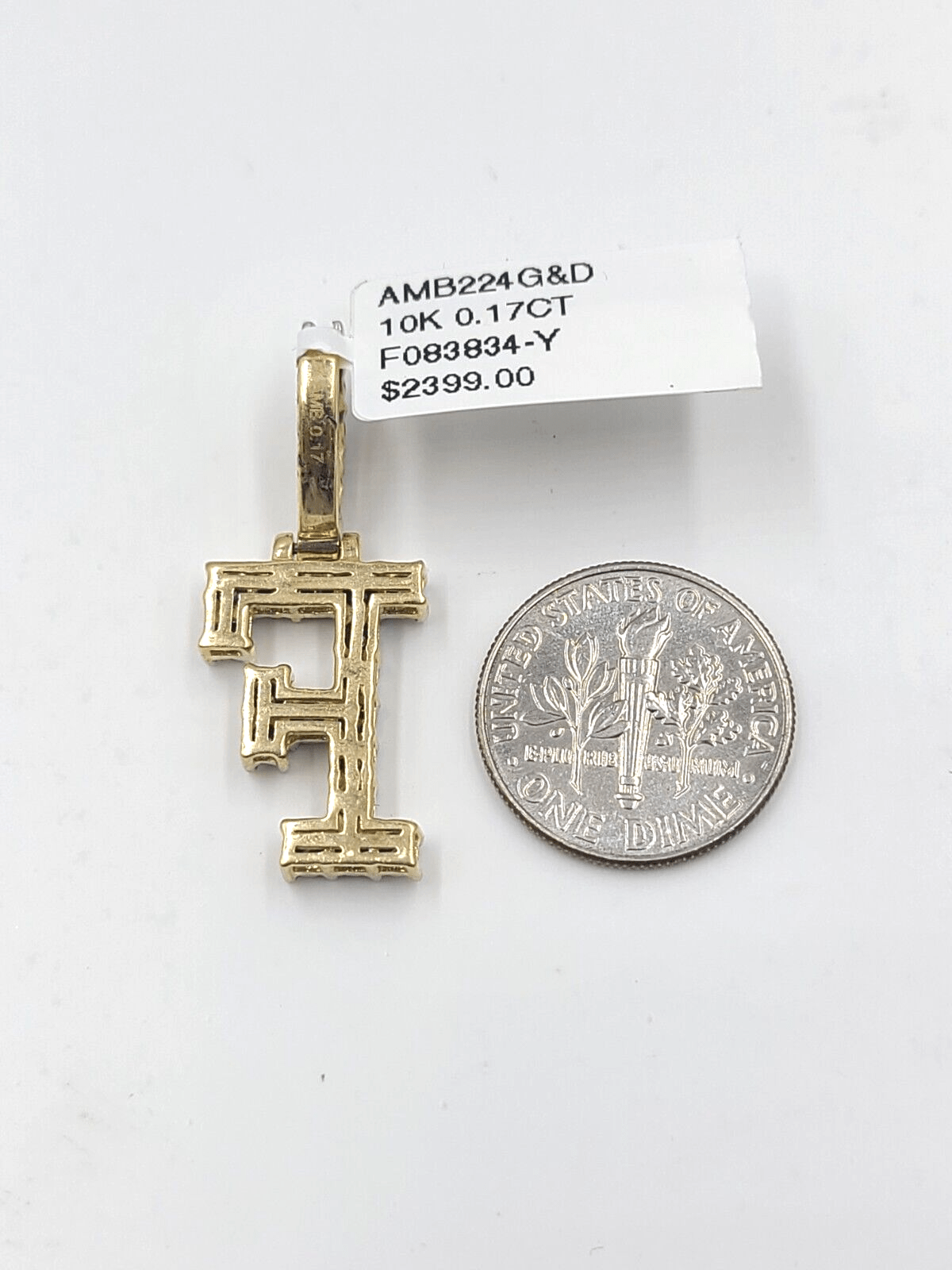Real 10k Gold & Diamond Letter "F" Initial Alphabet Charm/Pendant 1.25". - Reva Jeweler