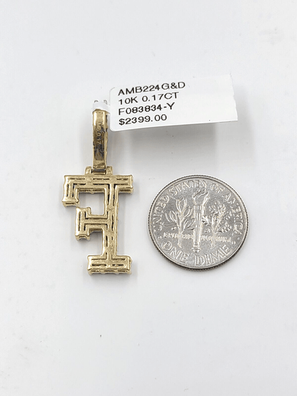 Real 10k Gold & Diamond Letter "F" Initial Alphabet Charm/Pendant 1.25". - Reva Jeweler