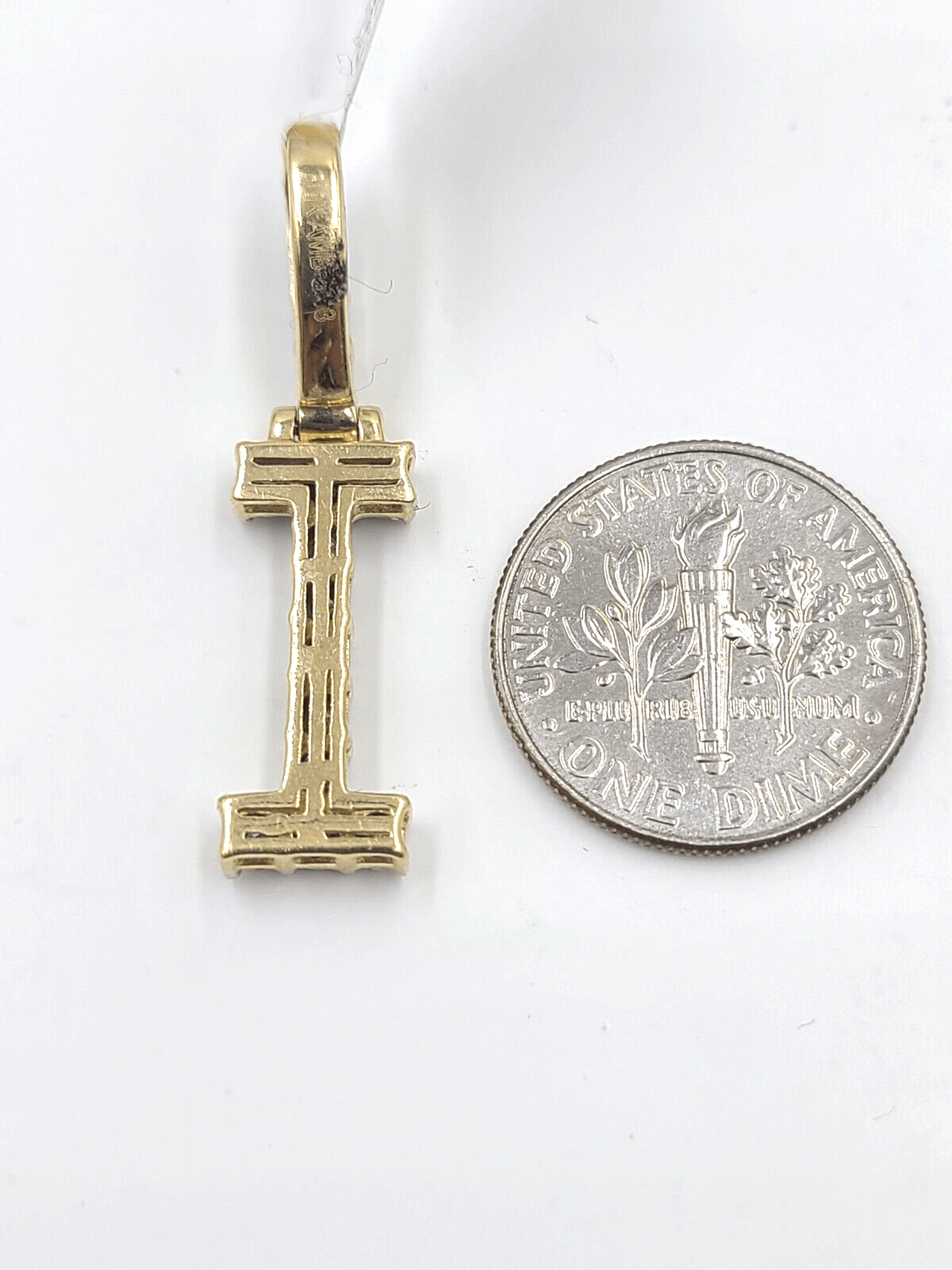 Real 10k Gold & Diamond Letter "I" Initial Alphabet Charm/Pendant 1.25". - Reva Jeweler