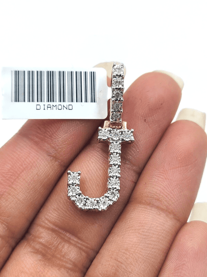 Real 10k Gold & Diamond Letter "J" Initial Alphabet Charm/Pendant 1.25". - Reva Jeweler