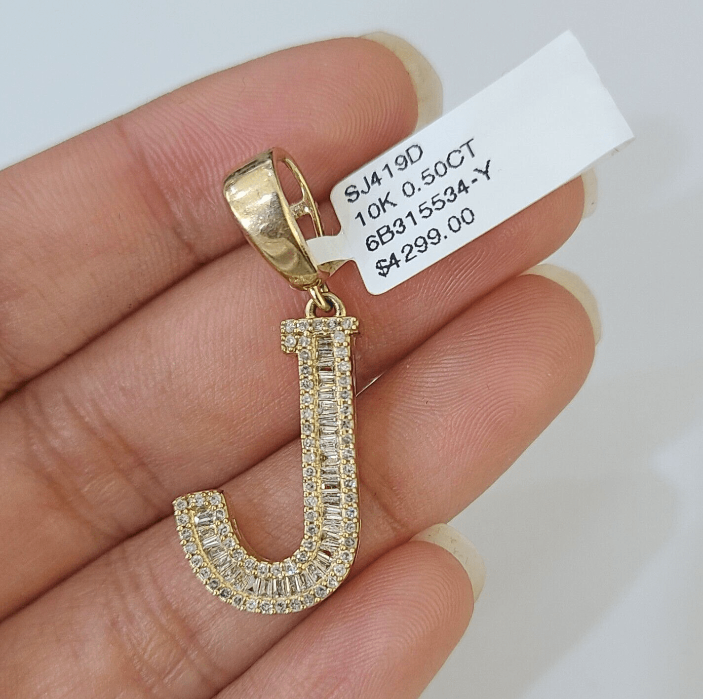 Real 10k Gold Diamond Letter "J" Initial Alphabet Charm/Pendant Yellow Real - Reva Jeweler