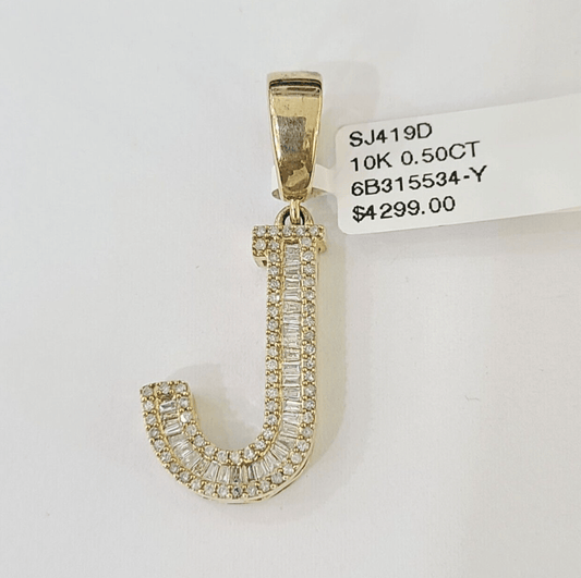 Real 10k Gold Diamond Letter "J" Initial Alphabet Charm/Pendant Yellow Real - Reva Jeweler