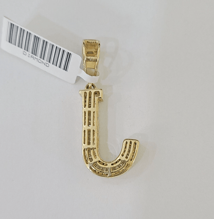Real 10k Gold Diamond Letter "J" Initial Alphabet Charm/Pendant Yellow Real - Reva Jeweler