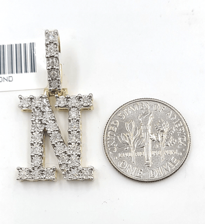 Real 10k Gold & Diamond Letter "N" Initial Alphabet Charm/Pendant 1.25". - Reva Jeweler