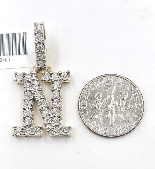 Real 10k Gold & Diamond Letter "N" Initial Alphabet Charm/Pendant 1.25". - Reva Jeweler
