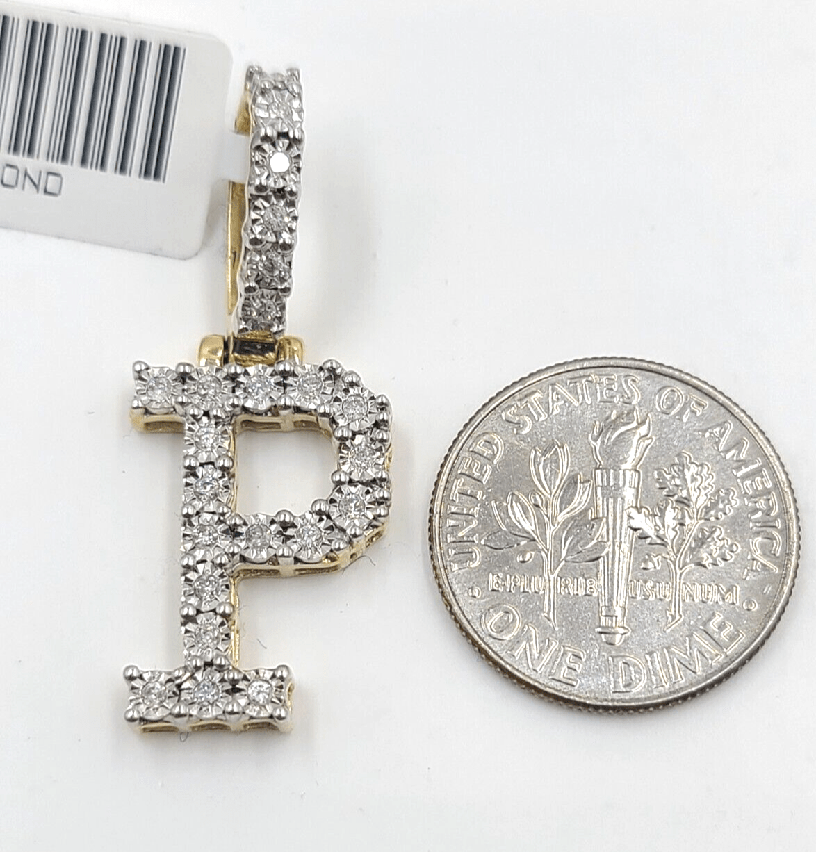 Real 10k Gold & Diamond Letter "P" Initial Alphabet Charm/Pendant 1.25". - Reva Jeweler