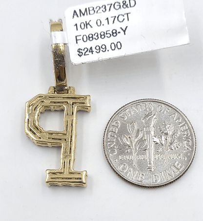 Real 10k Gold & Diamond Letter "P" Initial Alphabet Charm/Pendant 1.25". - Reva Jeweler