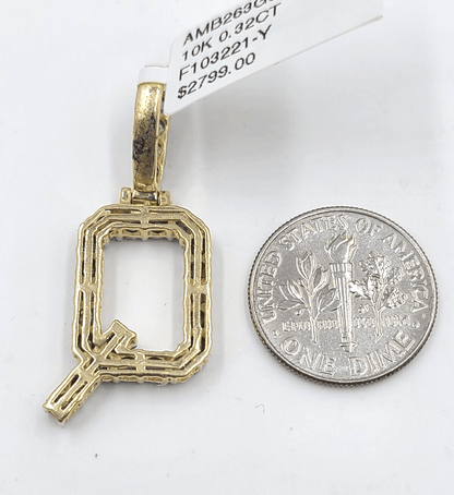 Real 10k Gold & Diamond Letter "Q" Initial Alphabet Charm/Pendant 1.25". - Reva Jeweler