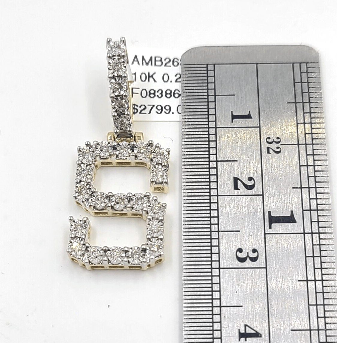 Real 10k Gold Diamond Letter S Initial Alphabet Charm Pendant 1.25" Men Women - Reva Jeweler