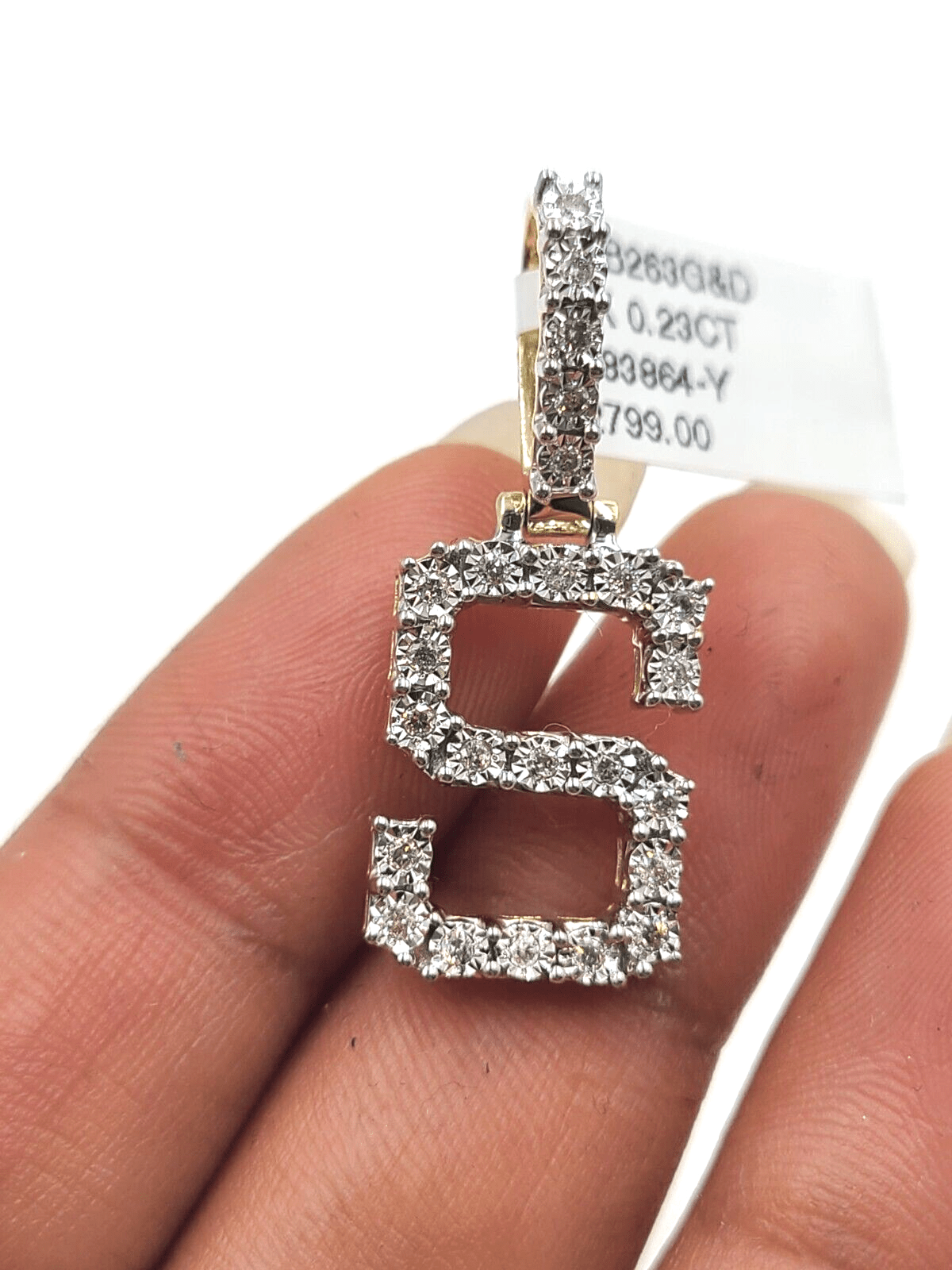 Real 10k Gold Diamond Letter S Initial Alphabet Charm Pendant 1.25" Men Women - Reva Jeweler