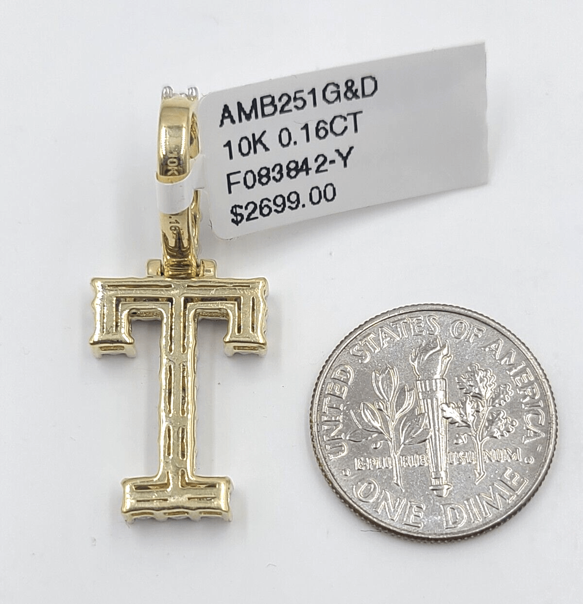 Real 10k Gold & Diamond Letter "T" Initial Alphabet Charm/Pendant 1.25". - Reva Jeweler