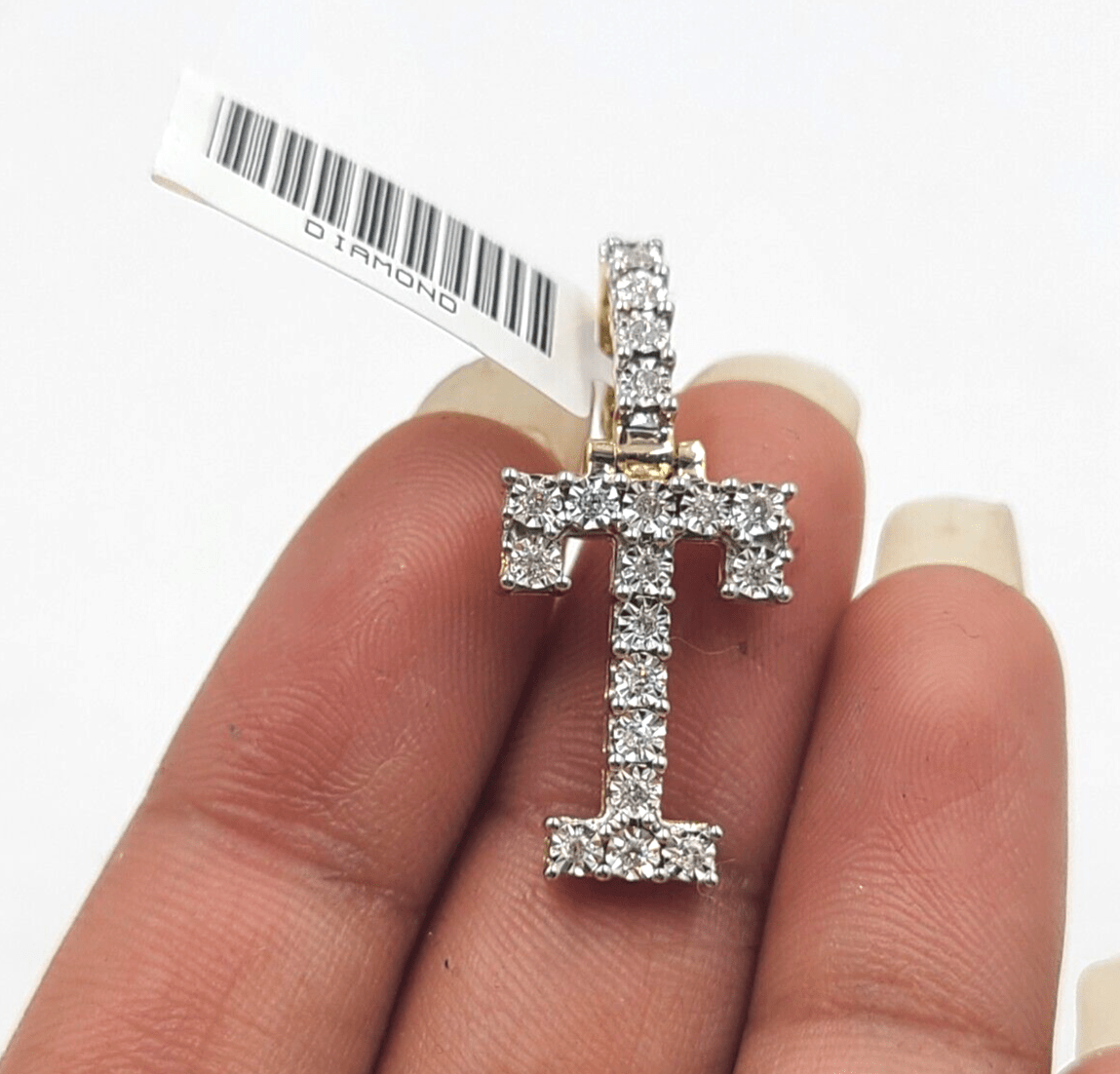 Real 10k Gold & Diamond Letter "T" Initial Alphabet Charm/Pendant 1.25". - Reva Jeweler