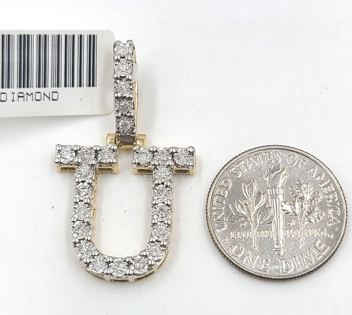 Real 10k Gold & Diamond Letter "U" Initial Alphabet Charm/Pendant 1.25". - Reva Jeweler